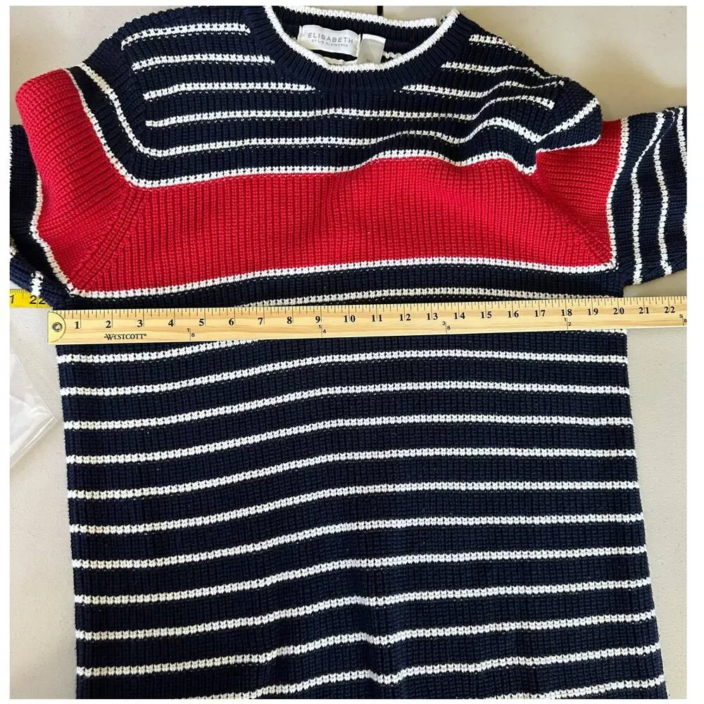 Elisabeth by Liz Claiborne White/Red/Navy‎ Blue Striped Long Tunic Sweater 2XL
